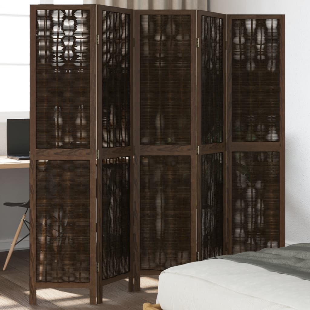 vidaXL 3-Panel Room Divider Solid Paulownia Wood Dark Brown