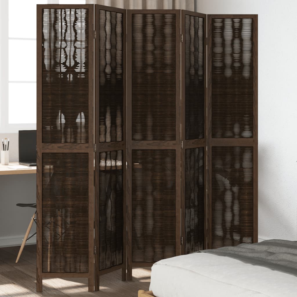 vidaXL 3-Panel Room Divider Solid Paulownia Wood Dark Brown
