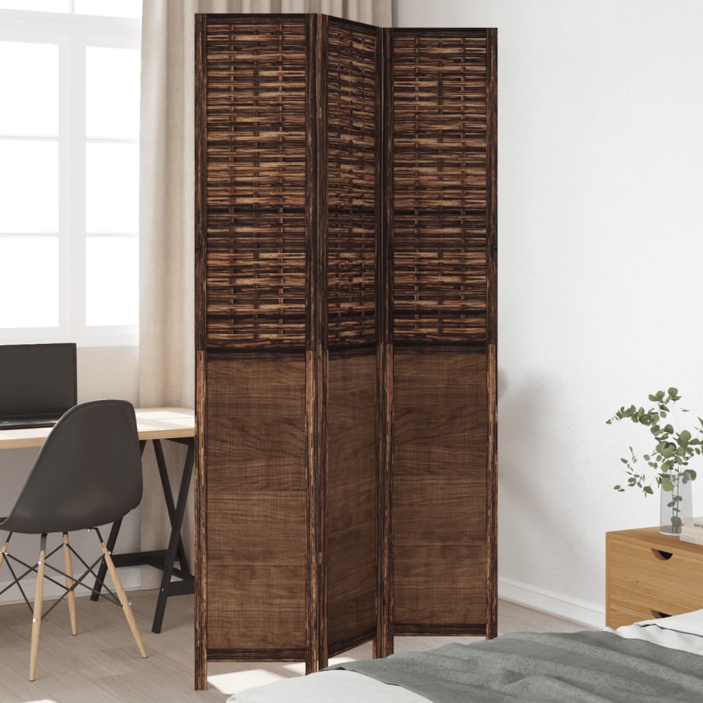 vidaXL Room Divider with 3 Panels Solid Paulownia Wood Dark Brown