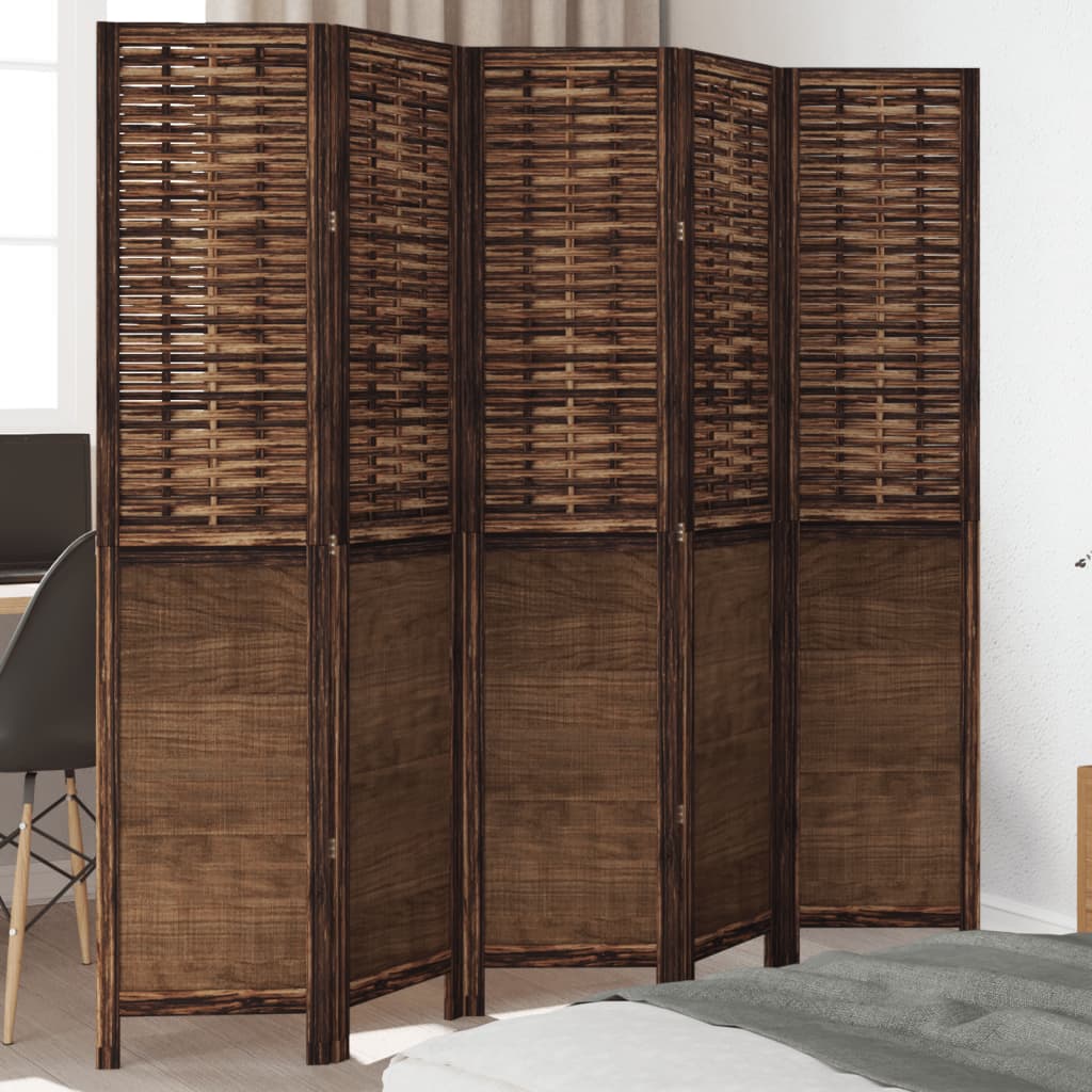vidaXL Room Divider with 3 Panels Solid Paulownia Wood Dark Brown