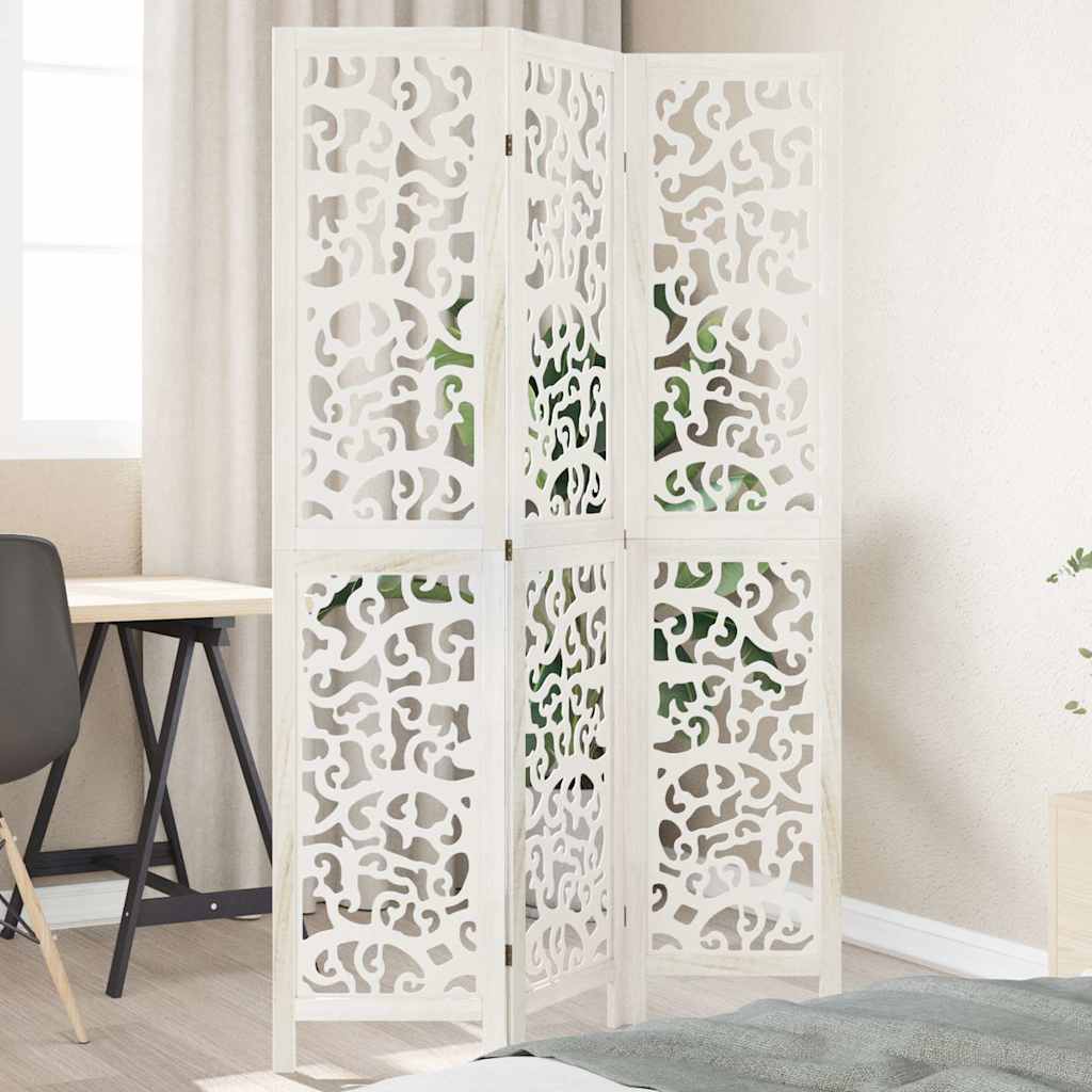 vidaXL Room Divider with 3 Panels Solid Paulownia Wood White