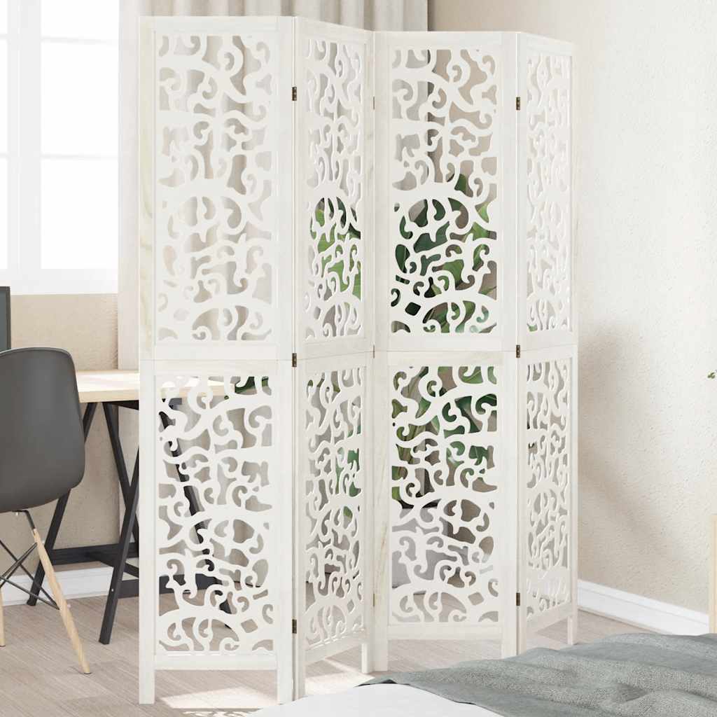 vidaXL Room Divider with 3 Panels Solid Paulownia Wood White