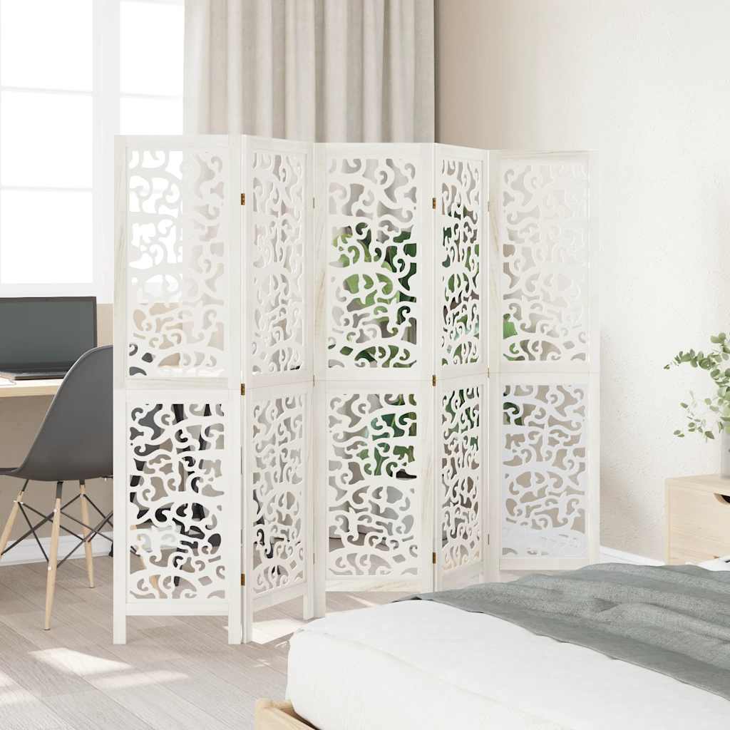 vidaXL Room Divider with 3 Panels Solid Paulownia Wood White