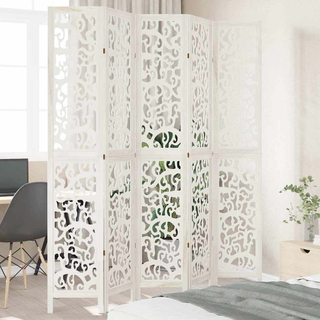 vidaXL Room Divider with 3 Panels Solid Paulownia Wood White