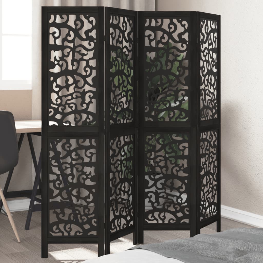 vidaXL 3-Panel Room Divider Solid Paulownia Wood Black