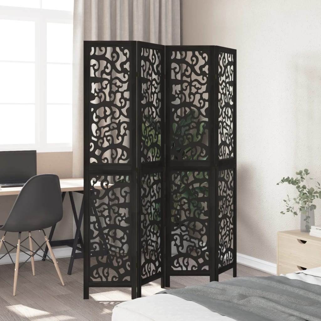 vidaXL 3-Panel Room Divider Solid Paulownia Wood Black