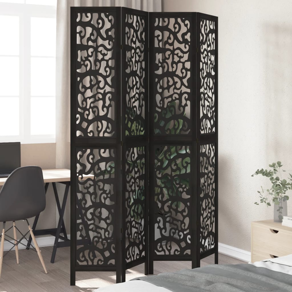 vidaXL 3-Panel Room Divider Solid Paulownia Wood Black