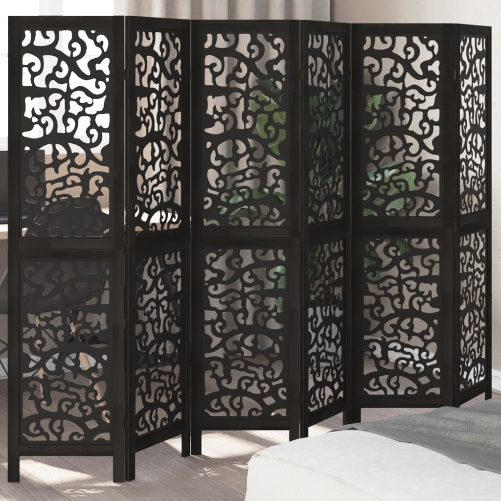 vidaXL 3-Panel Room Divider Solid Paulownia Wood Black