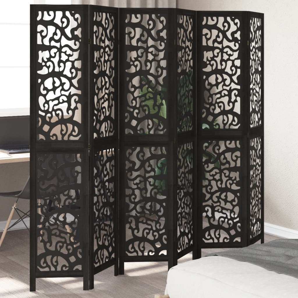 vidaXL 3-Panel Room Divider Solid Paulownia Wood Black
