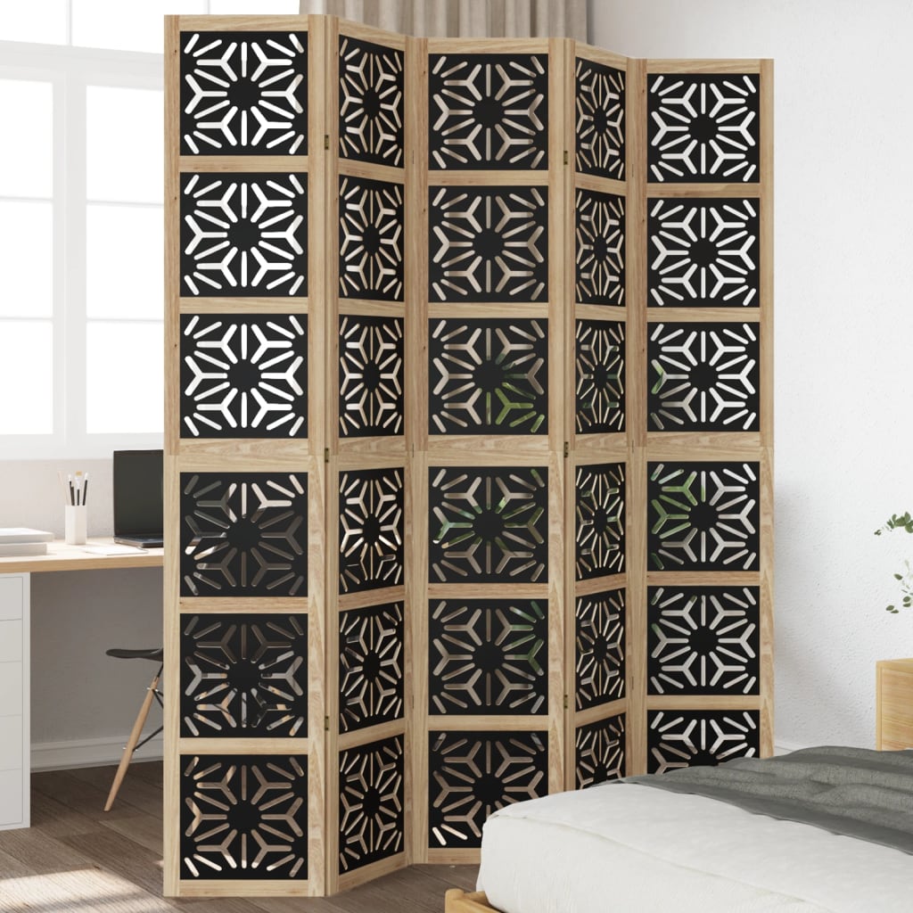 vidaXL Kamerscherm met 3 panelen massief paulowniahout zwart