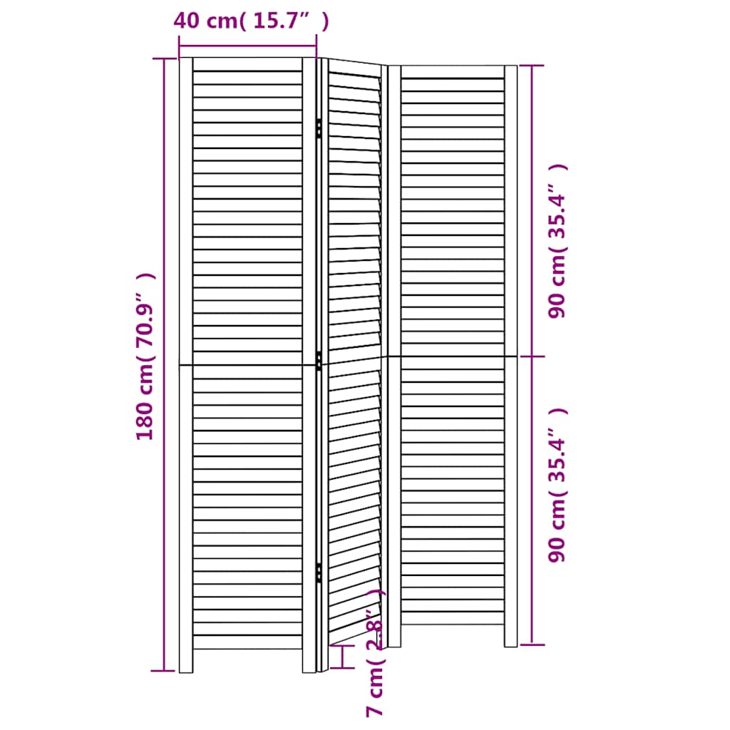 vidaXL Kamerscherm met 3 panelen massief paulowniahout wit