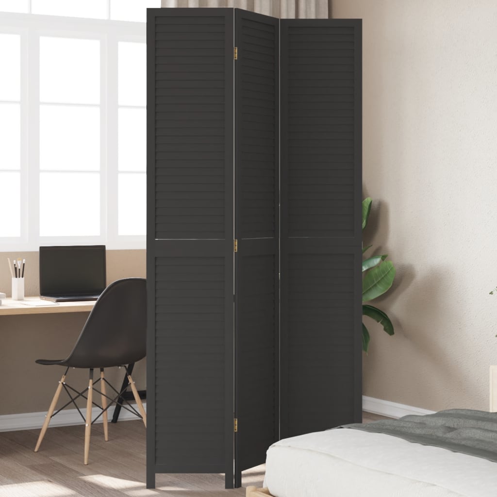 vidaXL 3-Panel Room Divider Solid Paulownia Wood Black