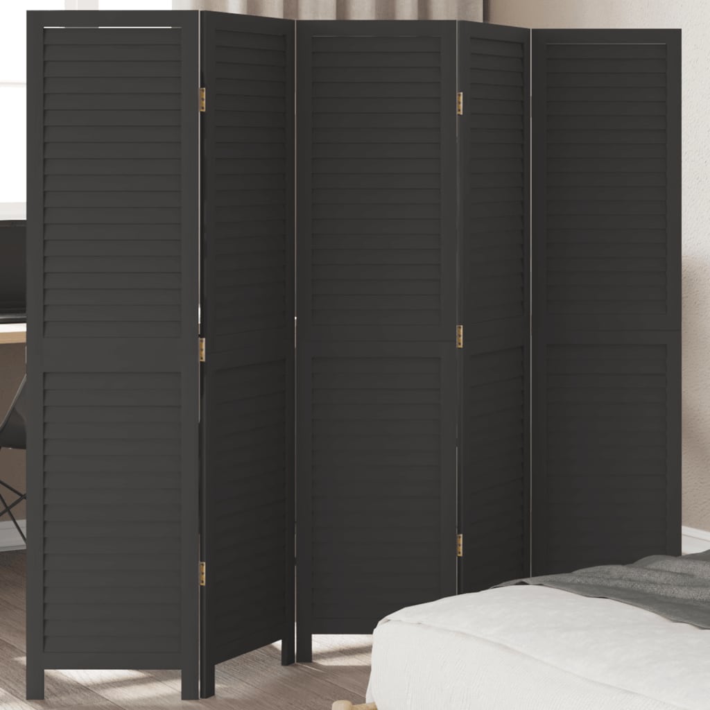 vidaXL 3-Panel Room Divider Solid Paulownia Wood Black