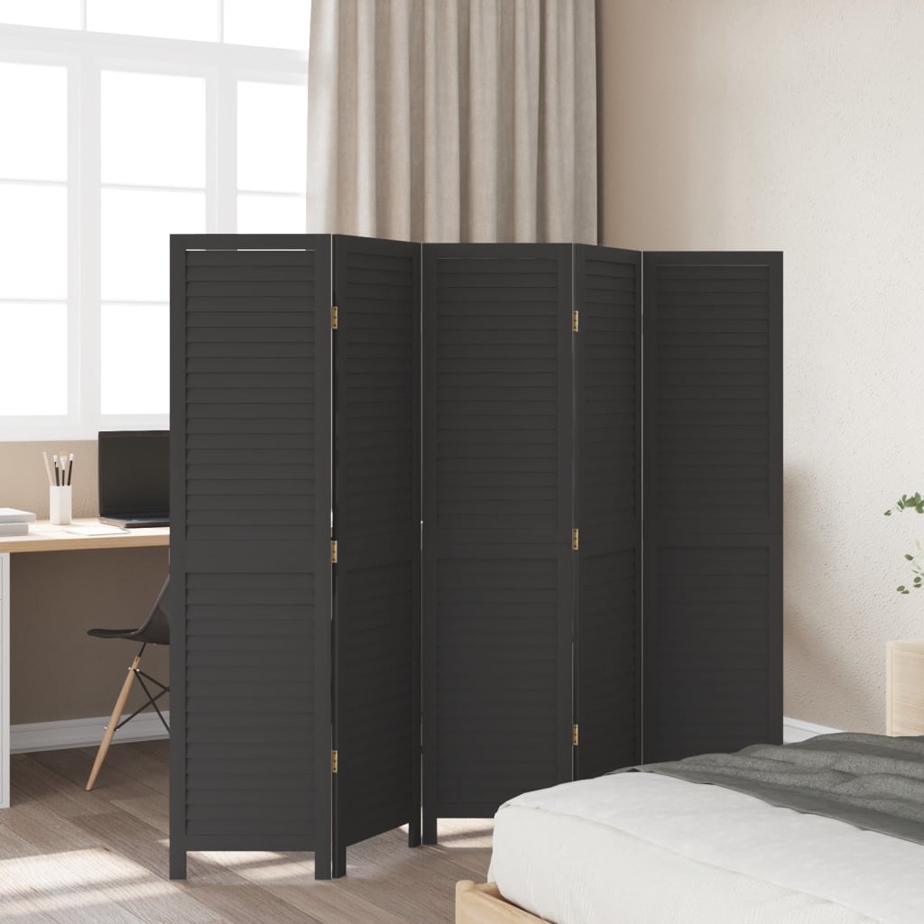 vidaXL 3-Panel Room Divider Solid Paulownia Wood Black