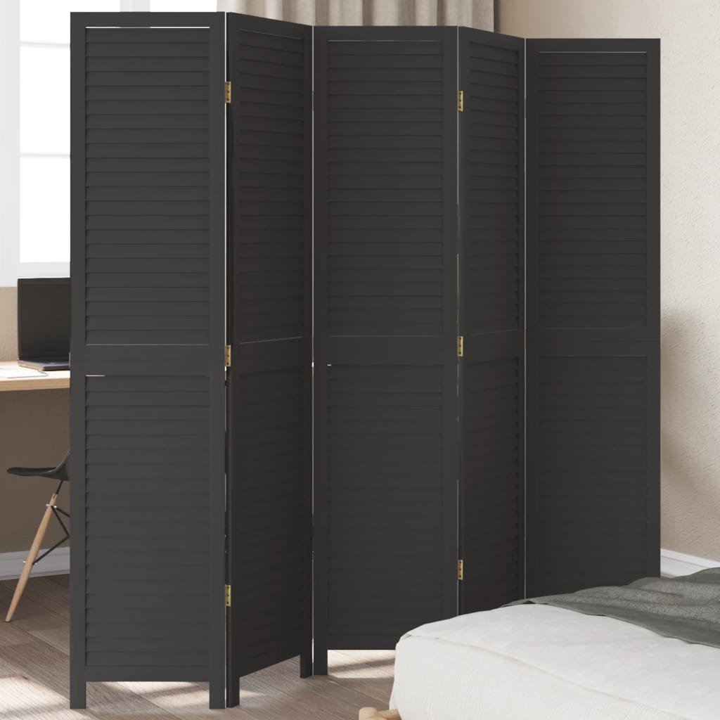 vidaXL 3-Panel Room Divider Solid Paulownia Wood Black
