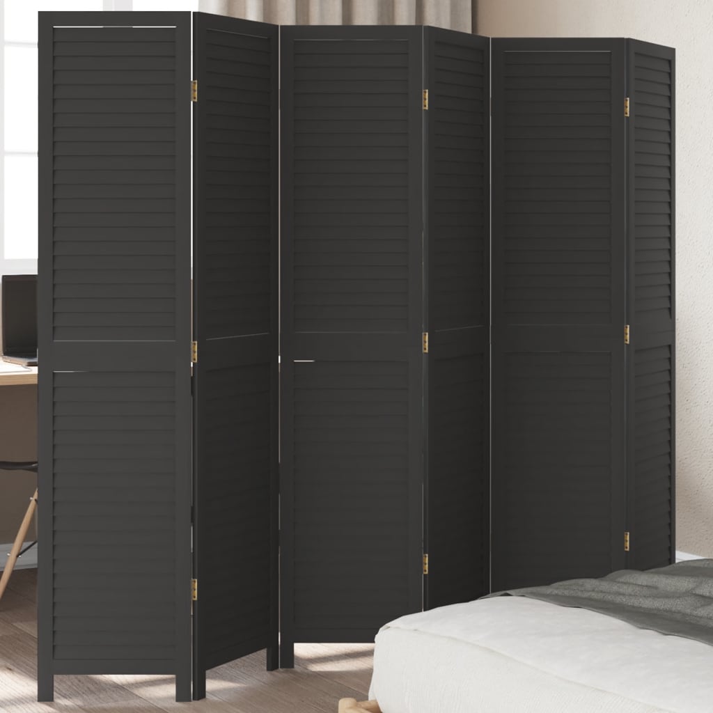 vidaXL 3-Panel Room Divider Solid Paulownia Wood Black