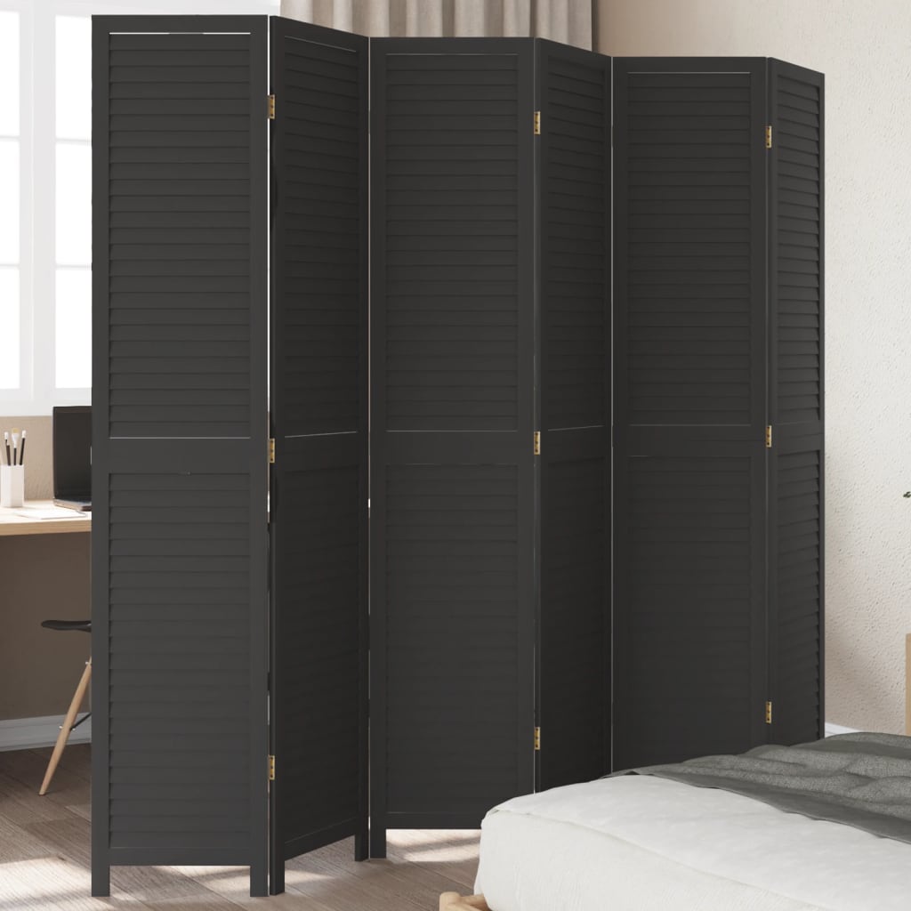 vidaXL 3-Panel Room Divider Solid Paulownia Wood Black