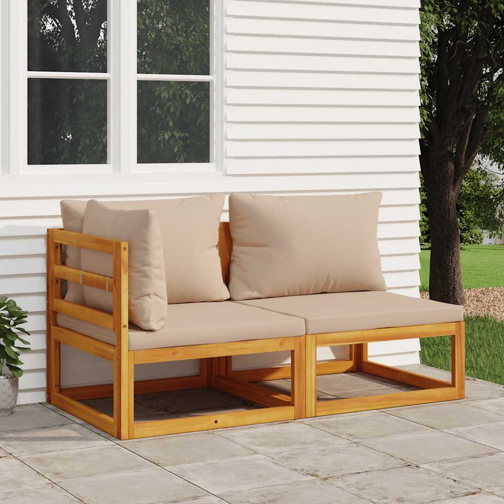 vidaXL Corner Sofa Sets 2-Piece Sectional with Taupe Cushions Solid Acacia Wood