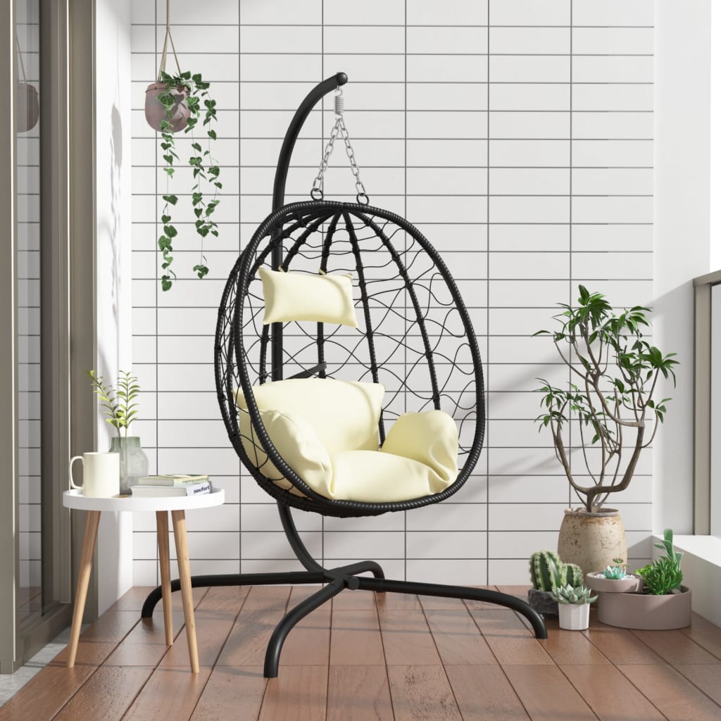 vidaXL Hangende Ei-stoel met Kussen Antraciet Poly Rattan & Staal