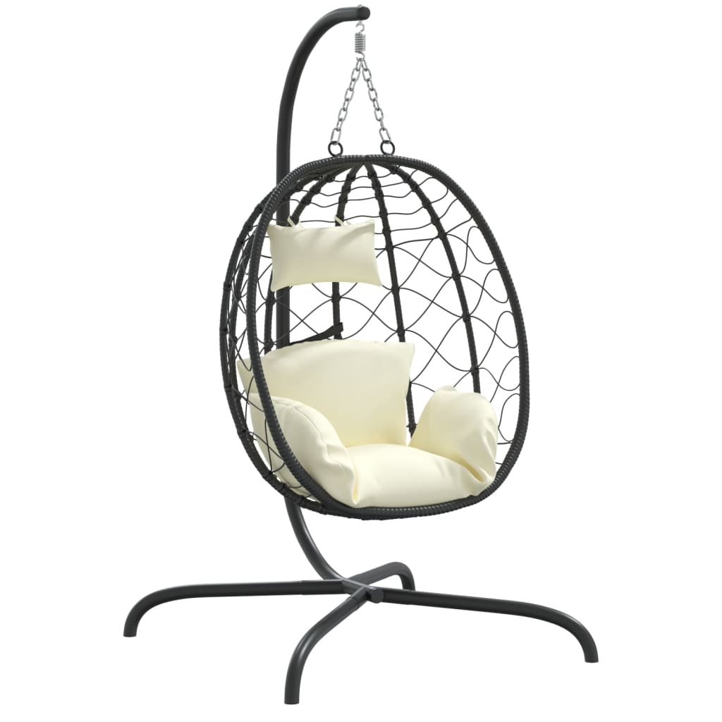 vidaXL Hangende Ei-stoel met Kussen Antraciet Poly Rattan & Staal