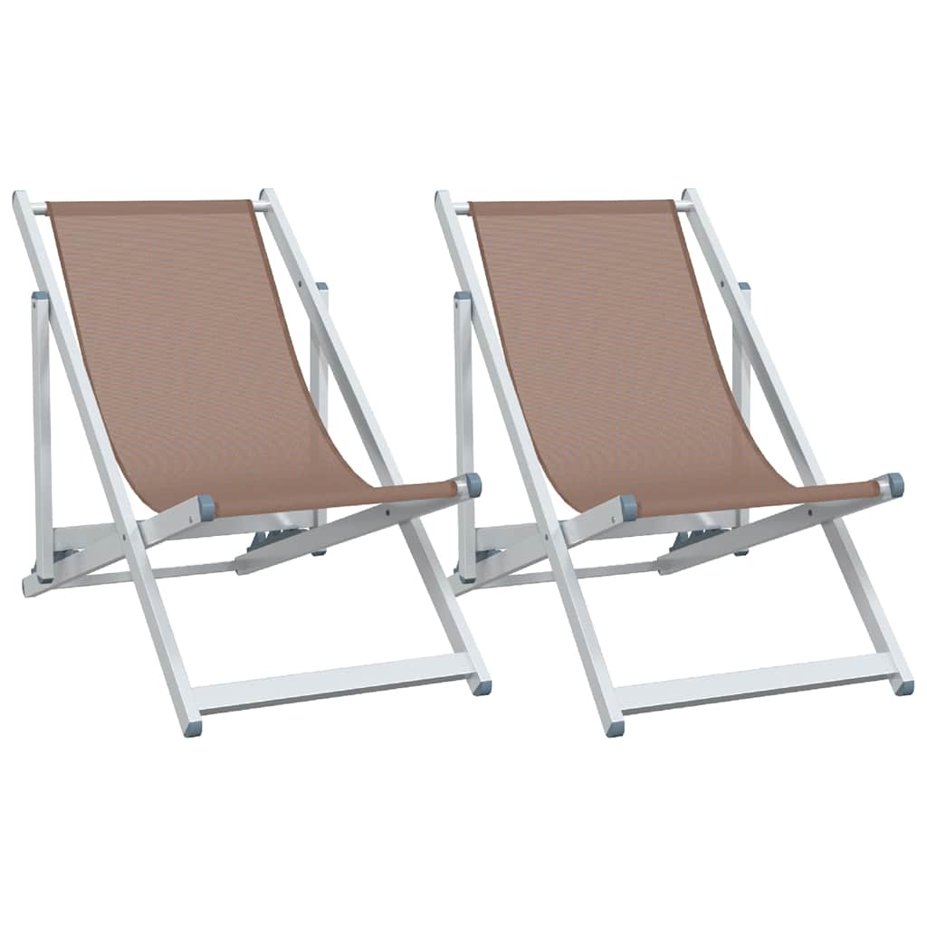 vidaXL Strandstoelen inklapbaar 2 st aluminium en textileen grijs