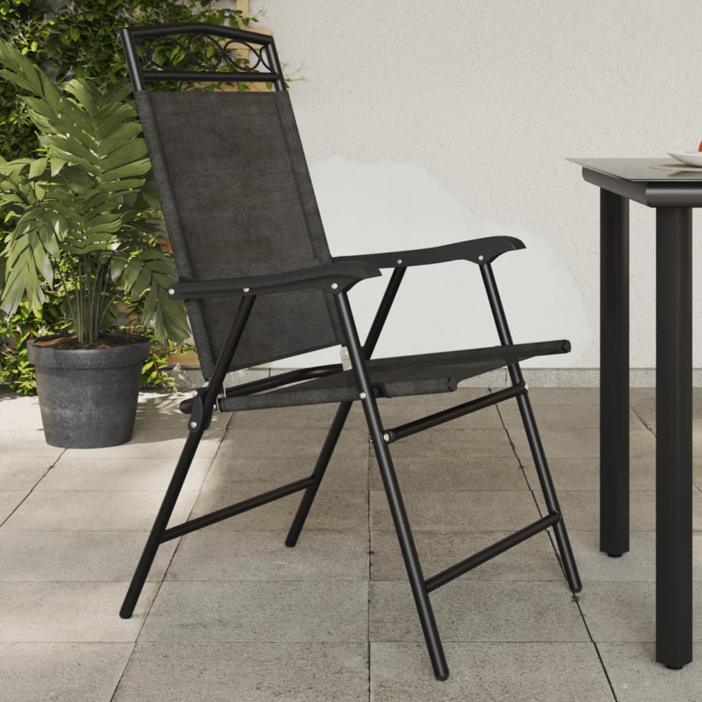 vidaXL Tuinstoelen 4 st inklapbaar staal en textileen gemêleerd grijs