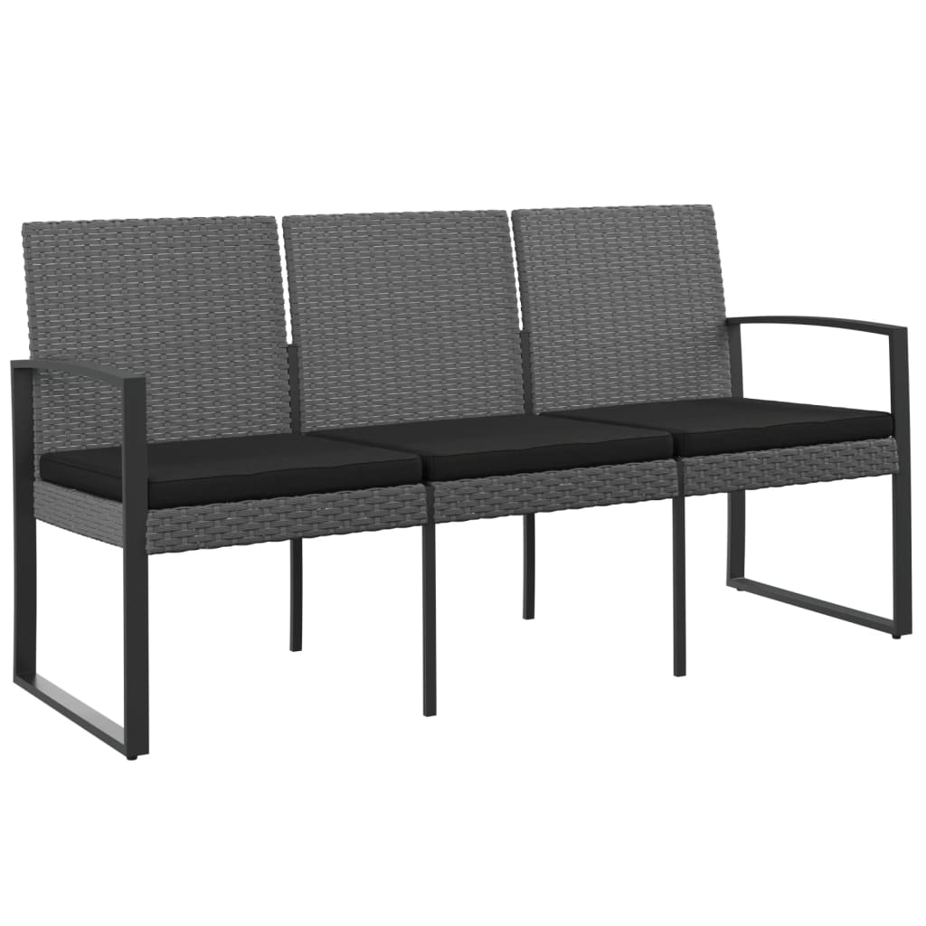 vidaXL Tuinbank 3-zits met kussens polypropeen rattan zwart