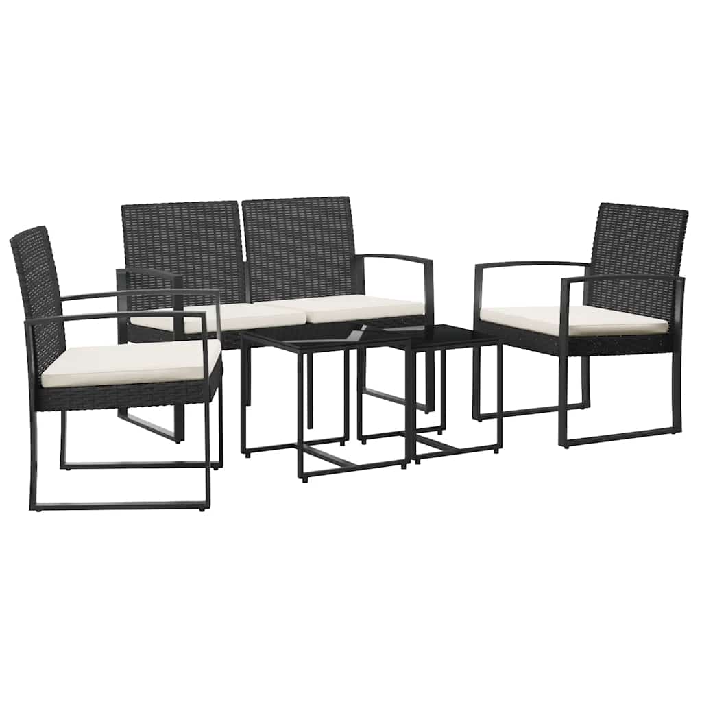 vidaXL 5-delige Tuinset met kussens polypropeen rattan zwart