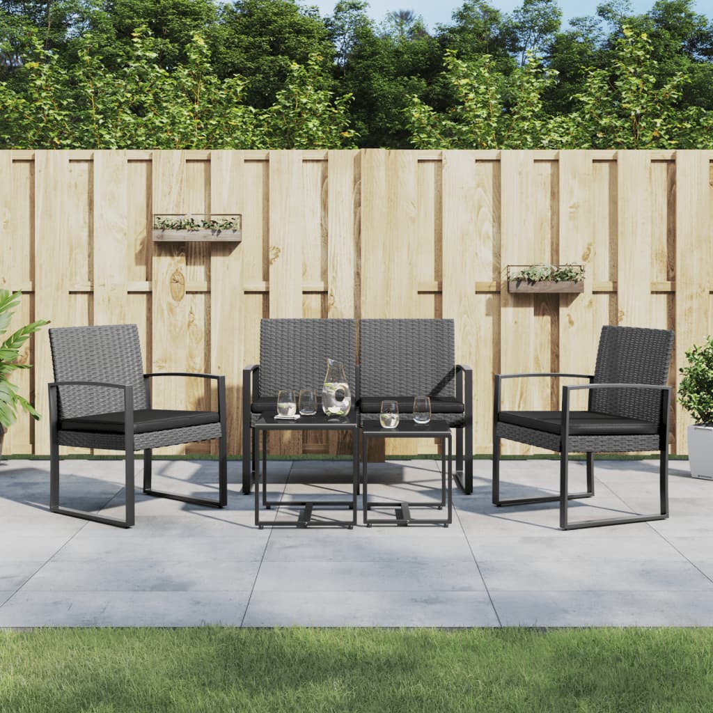 vidaXL 5-delige Tuinset met kussens polypropeen rattan zwart