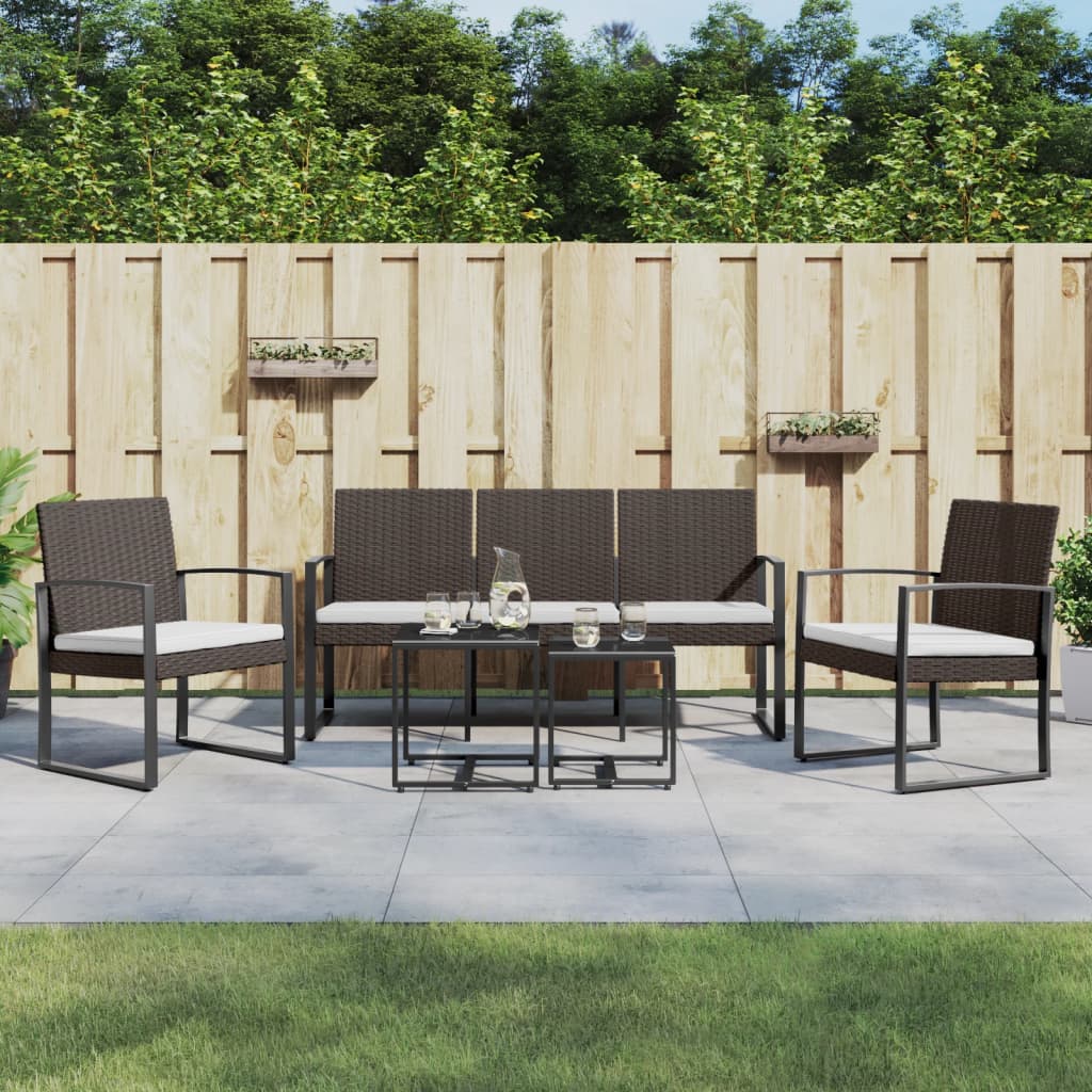 vidaXL 5-delige Tuinset met kussens polypropeen rattan zwart