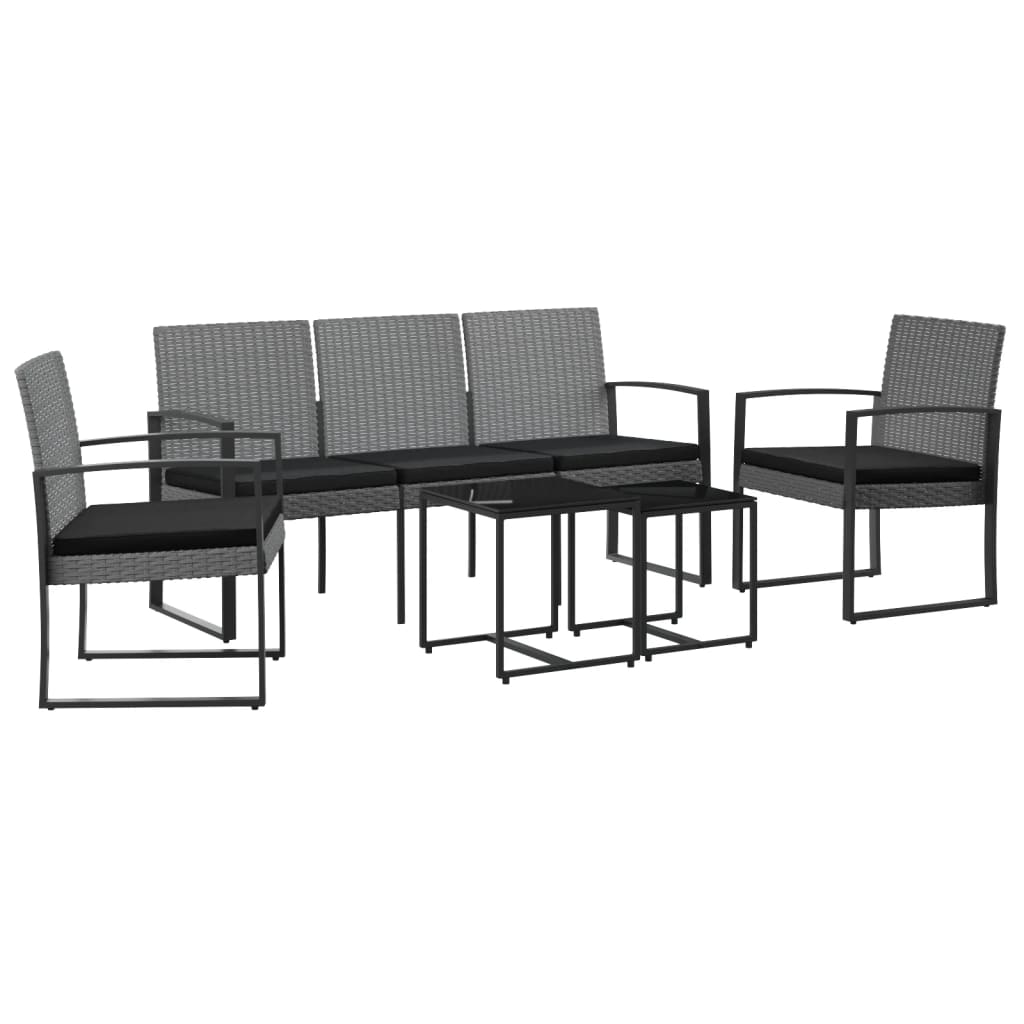 vidaXL 5-delige Tuinset met kussens polypropeen rattan zwart