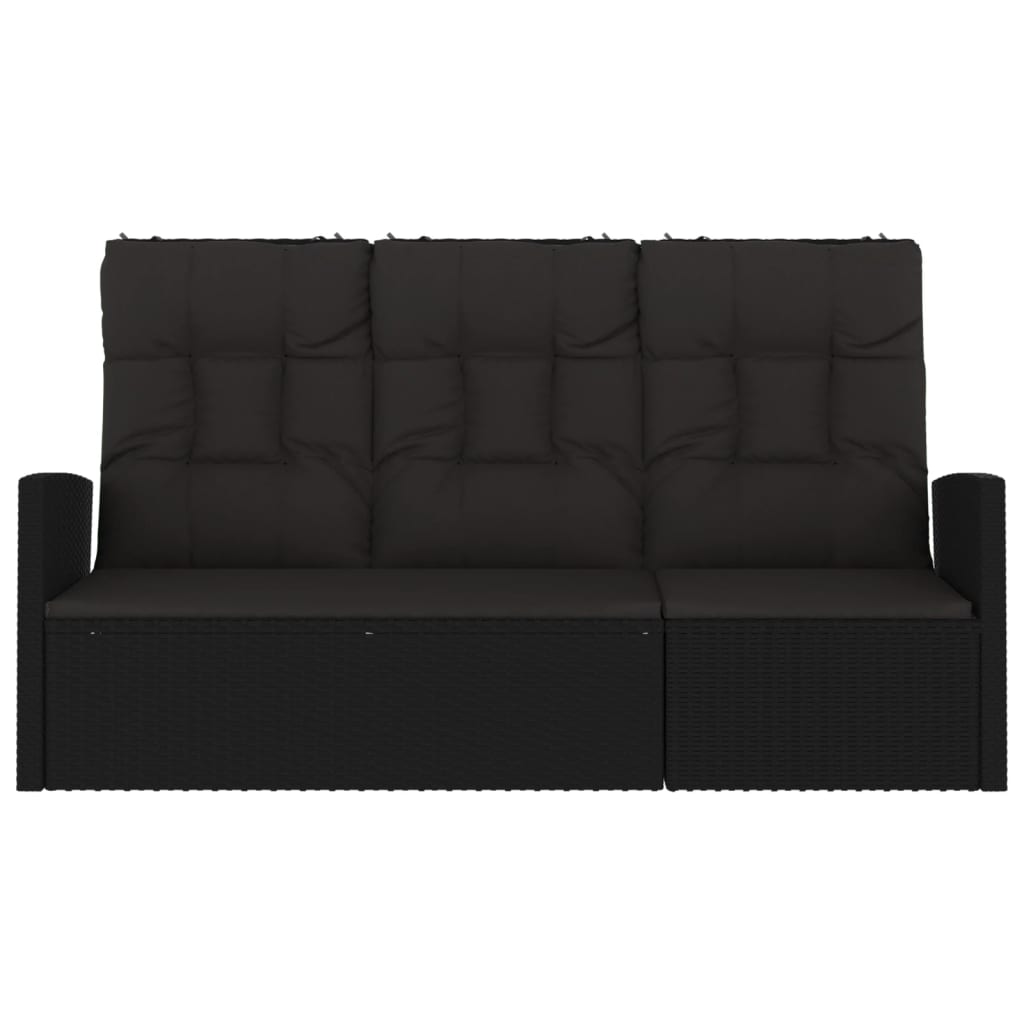 vidaXL Tuinbank verstelbaar met kussens 173 cm poly rattan zwart