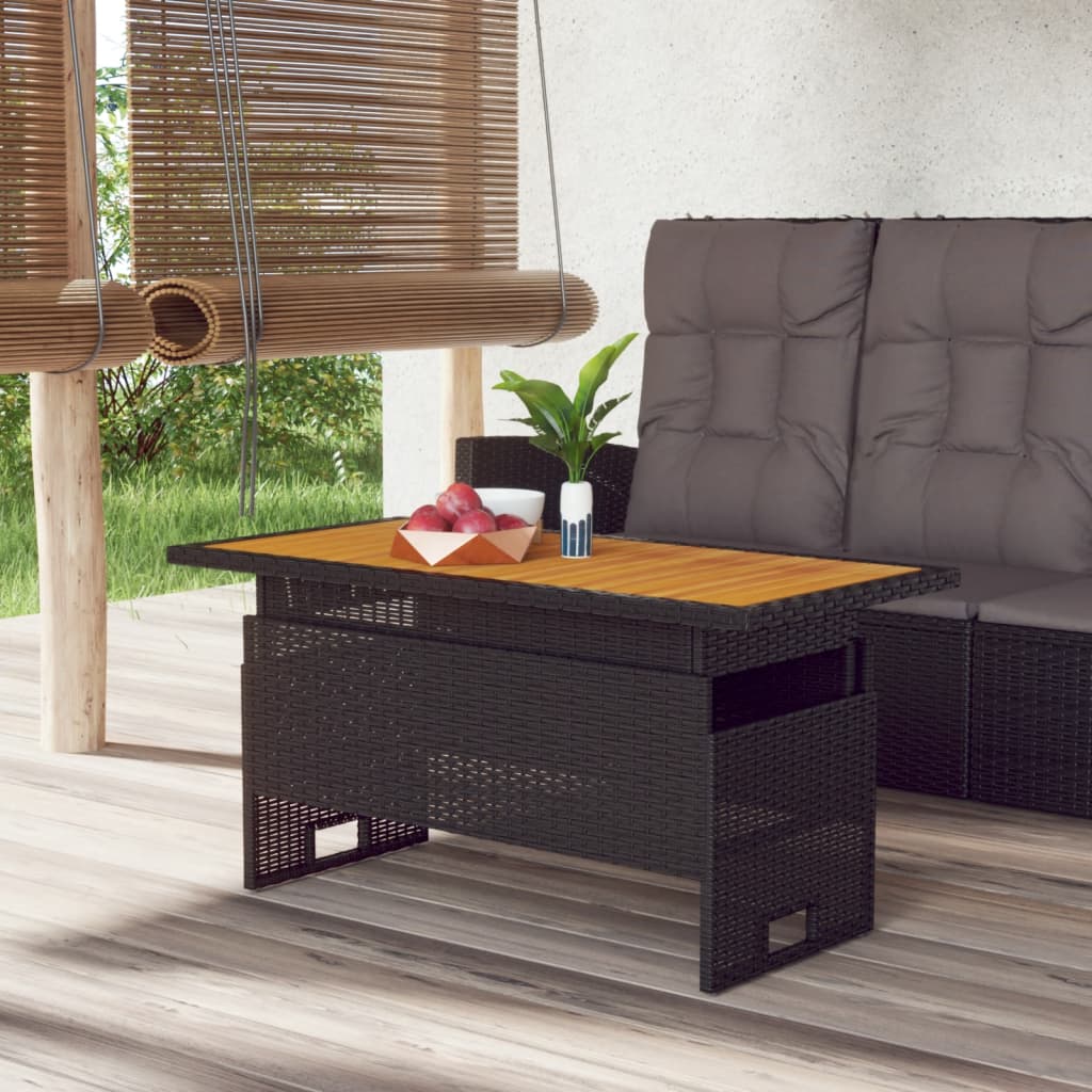 vidaXL Garden Table 100x50x43/63 cm acacia wood and poly rattan black