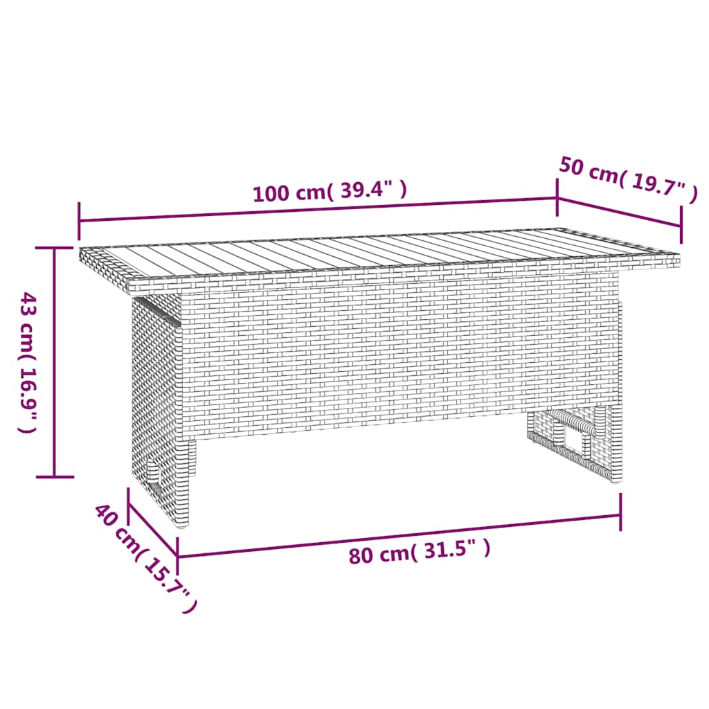 vidaXL Garden Table 100x50x43/63 cm acacia wood and poly rattan black