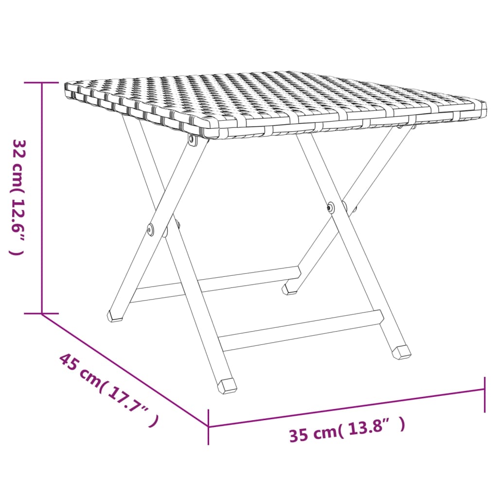 vidaXL Tafel inklapbaar 45x35x32 cm poly rattan bruin