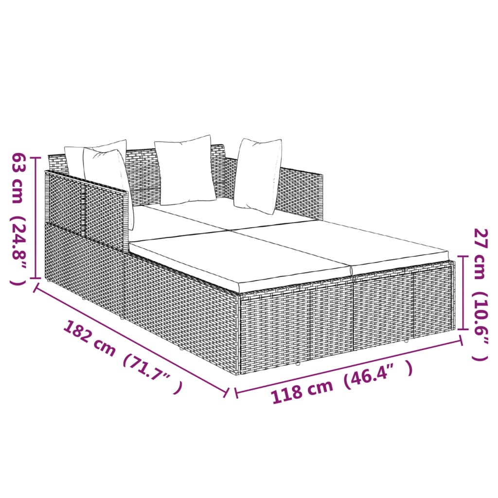 vidaXL Sun Lounger with Cushions 182x118x63 cm Poly Rattan Brown
