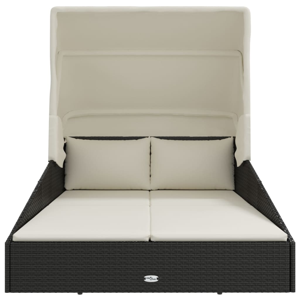 vidaXL Sun Lounger with Foldable Roof 200x114x128 cm Poly Rattan Brown