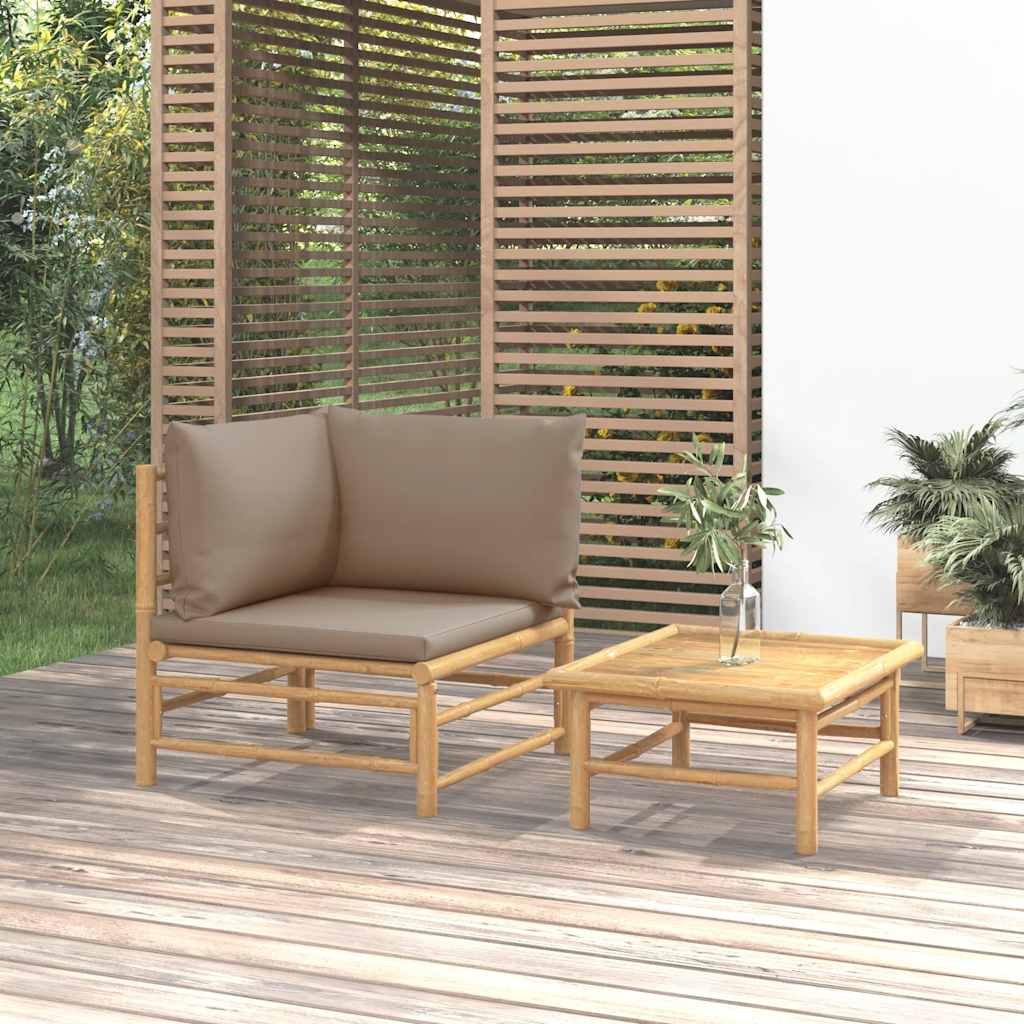 vidaXL 3-delige Loungeset met kussens bamboe lichtgrijs
