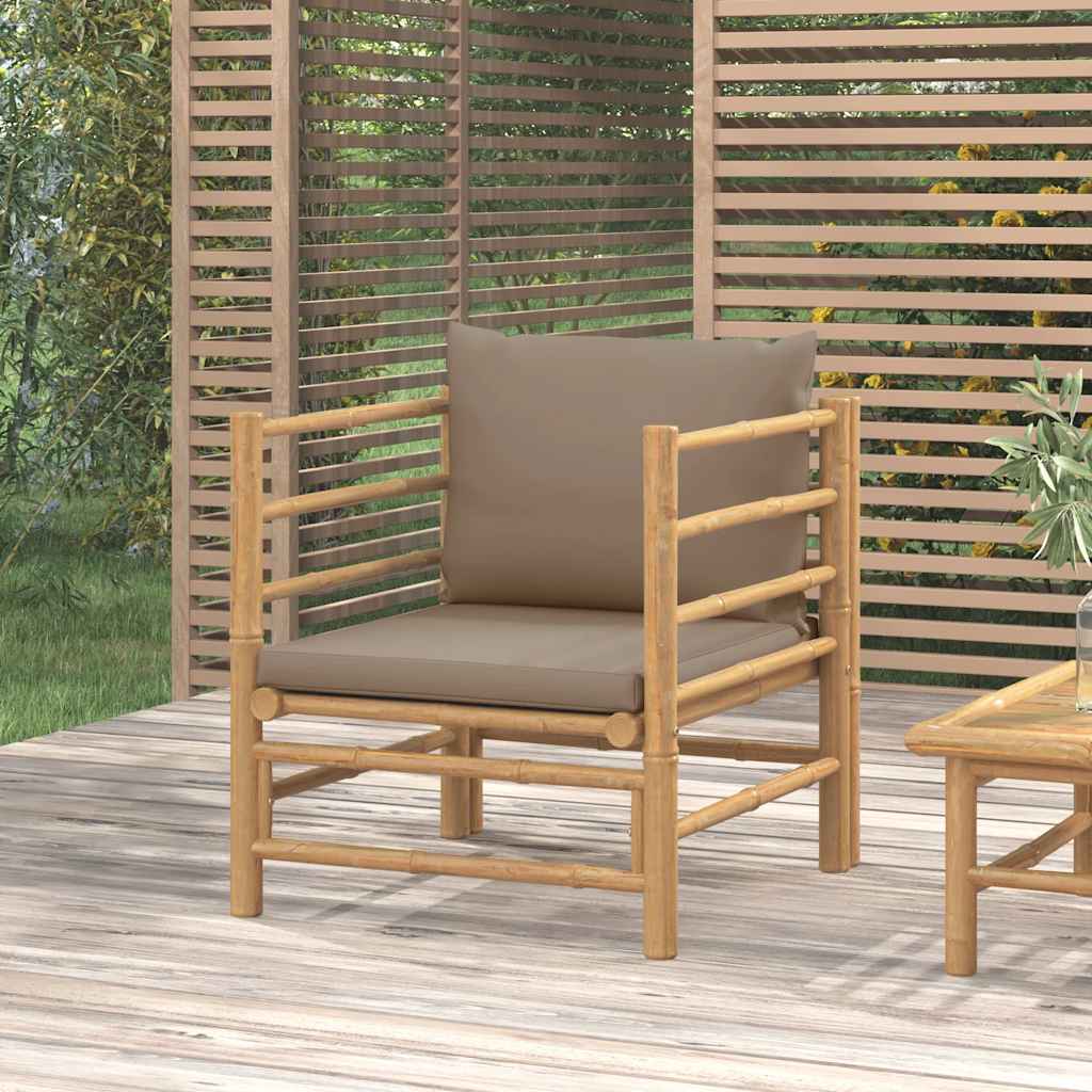 vidaXL 3-delige Loungeset met kussens bamboe lichtgrijs