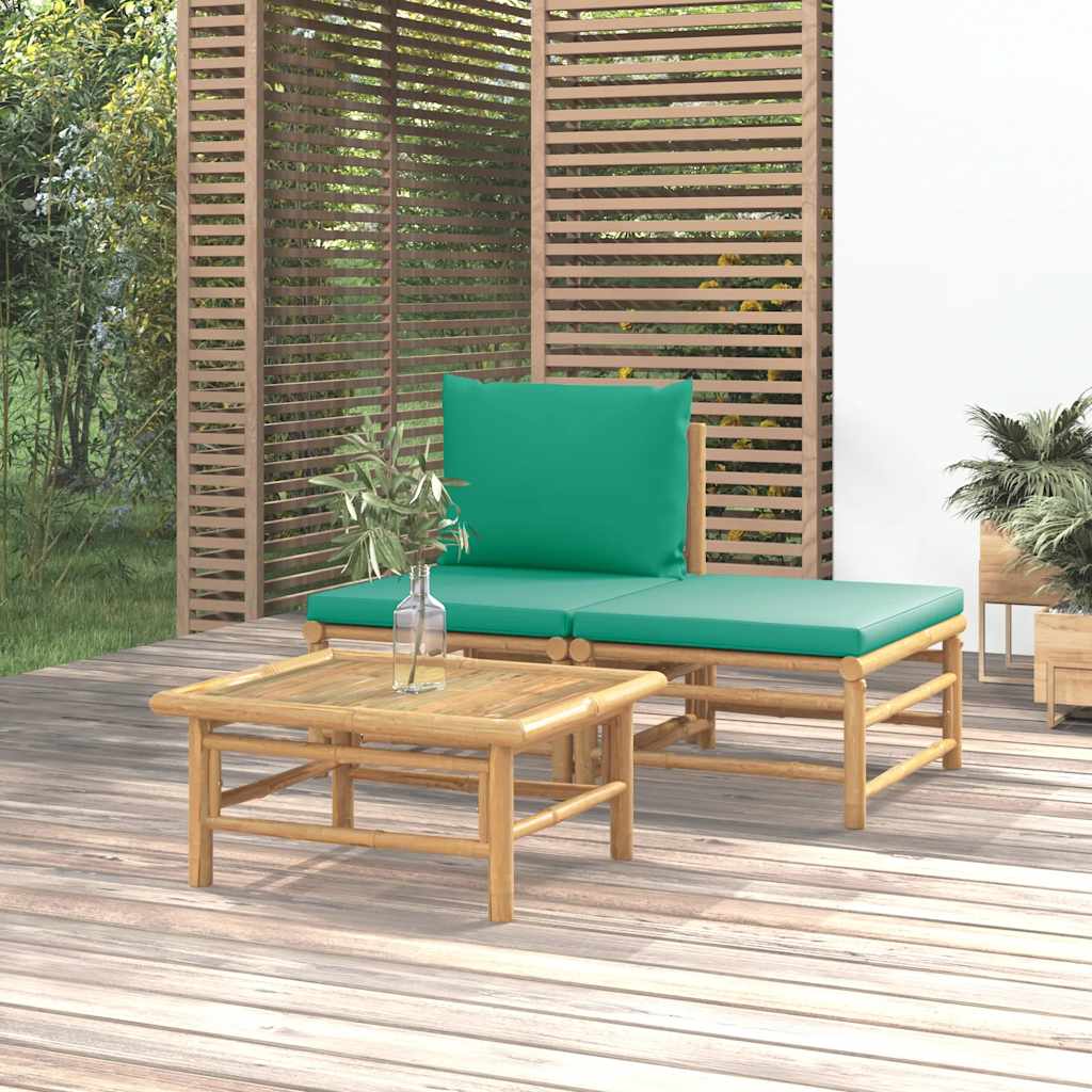 vidaXL 3-delige Loungeset met kussens bamboe lichtgrijs