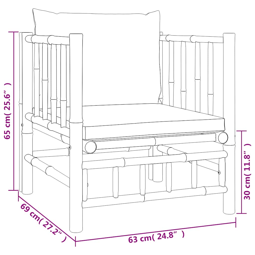 vidaXL 3-delige Loungeset met kussens bamboe crèmewit