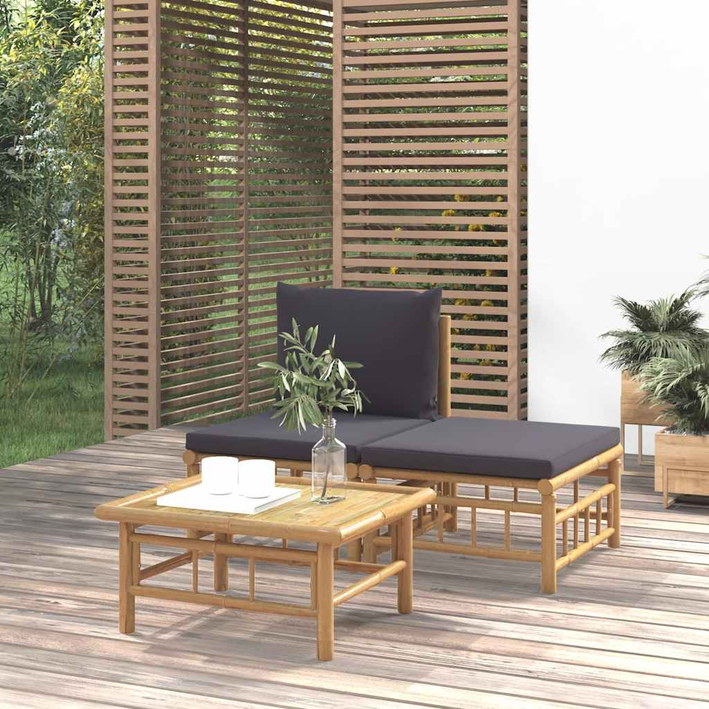 vidaXL 3-delige Loungeset met kussens bamboe crèmewit