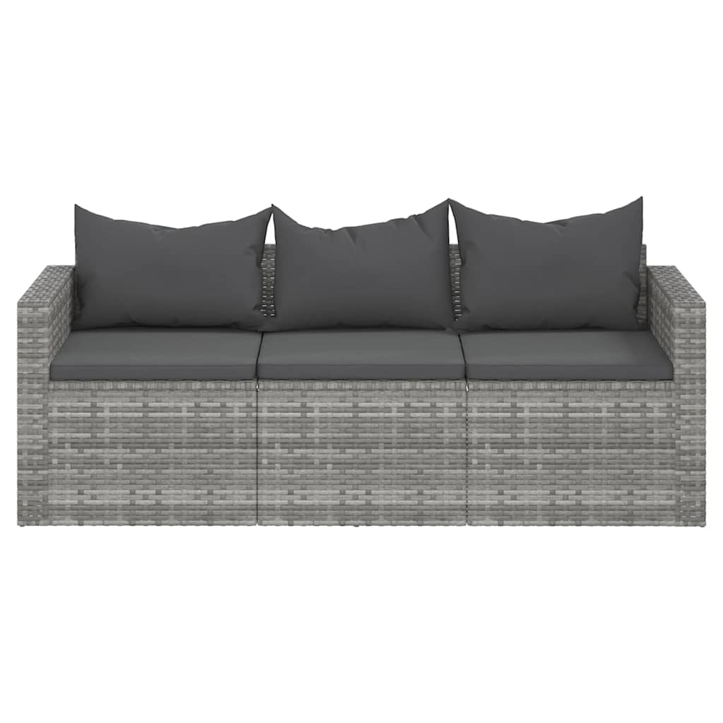 vidaXL Tuinbank 3-zits met kussens poly rattan bruin