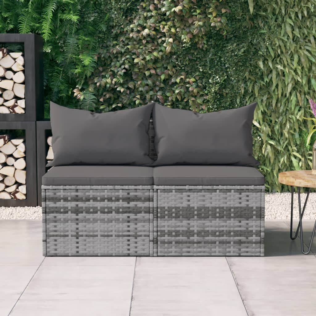 vidaXL Tuinmiddenbanken met kussens 2 st poly rattan zwart