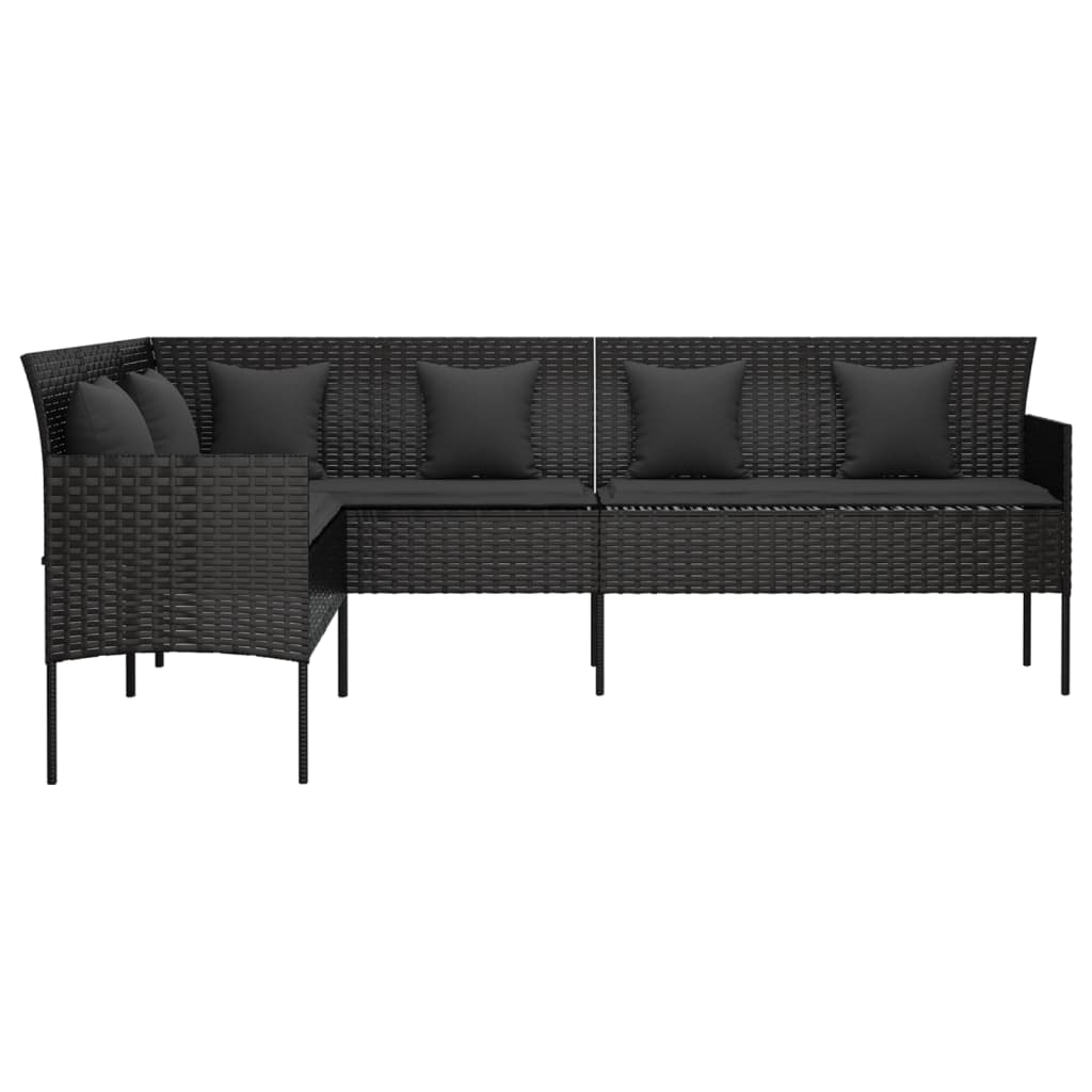 vidaXL Tuinbank L-vormig met kussens poly rattan zwart