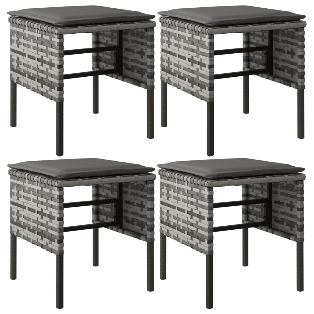 vidaXL Tuinvoetenbanken 4 st met kussens poly rattan zwart