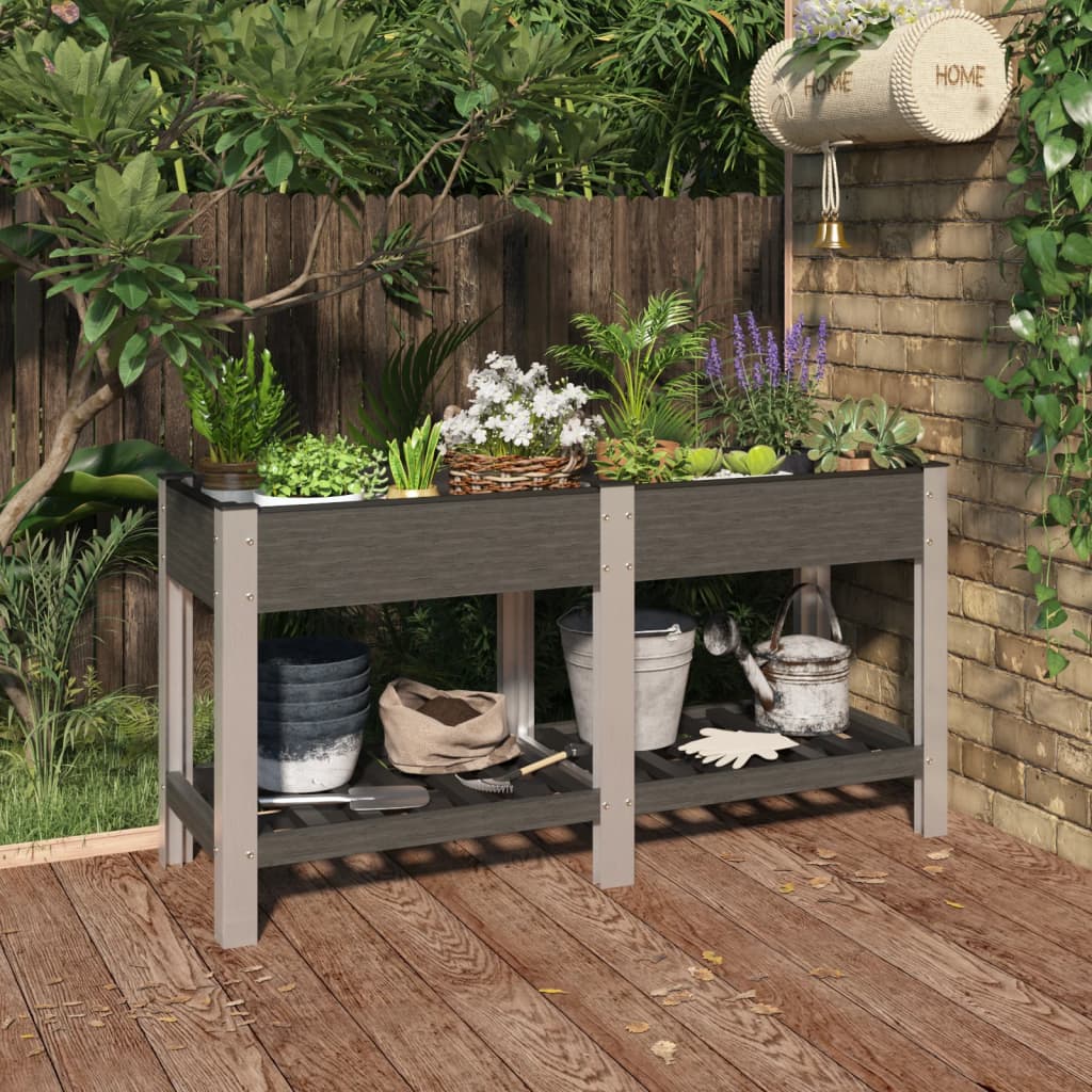 vidaXL Raised Planter with Shelf 50x50x90 cm HKC Grey