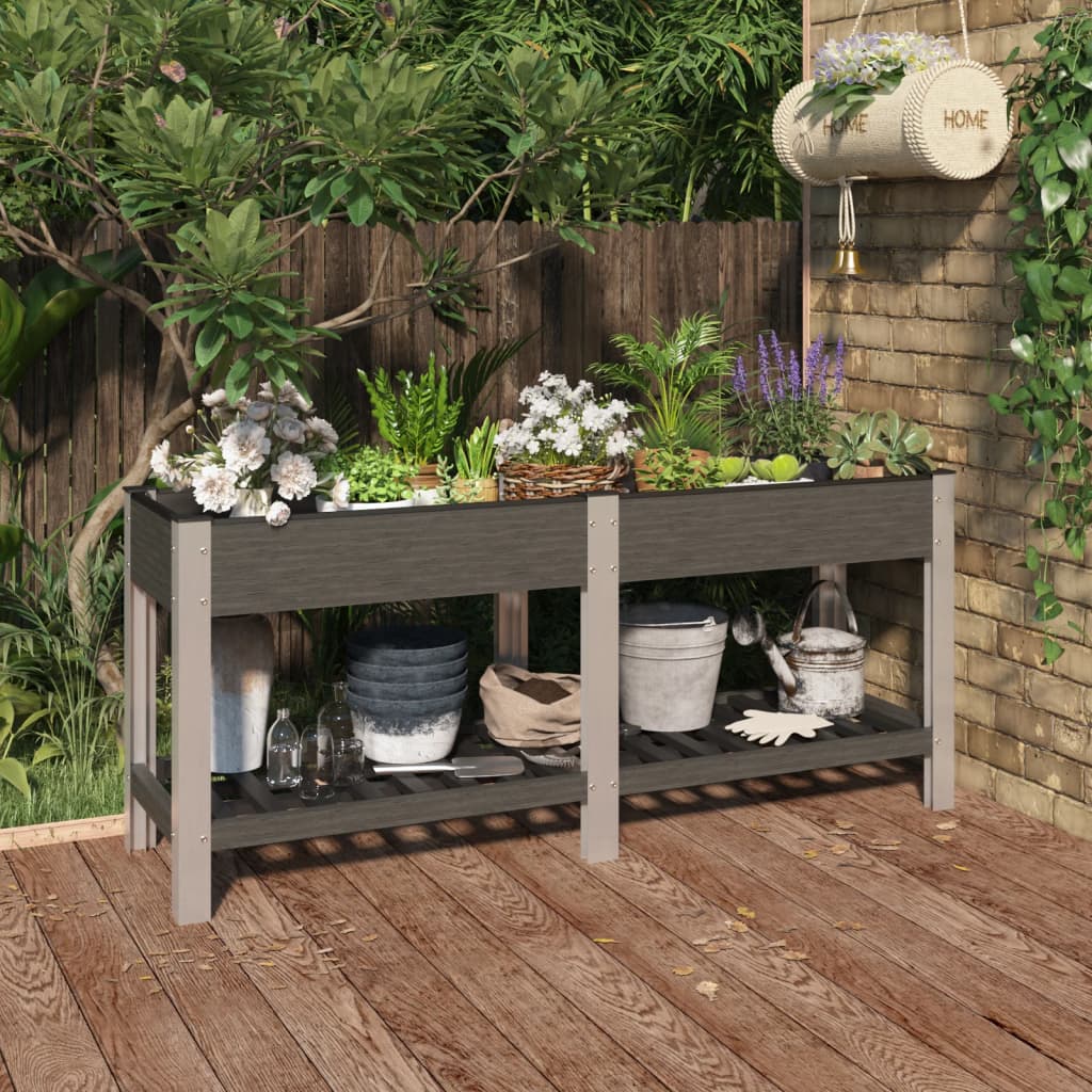 vidaXL Raised Planter with Shelf 50x50x90 cm HKC Grey