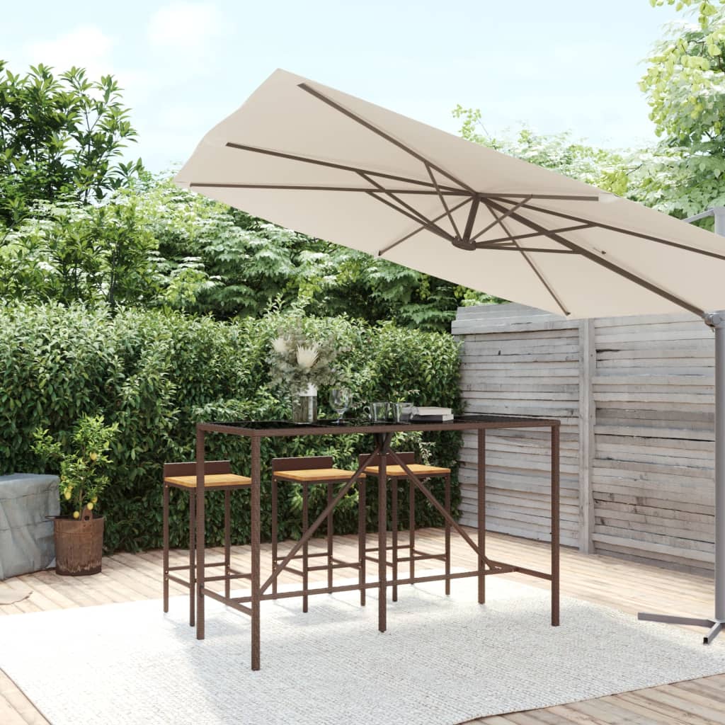 vidaXL Bartafel met glazen blad 70x70x110 cm poly rattan zwart
