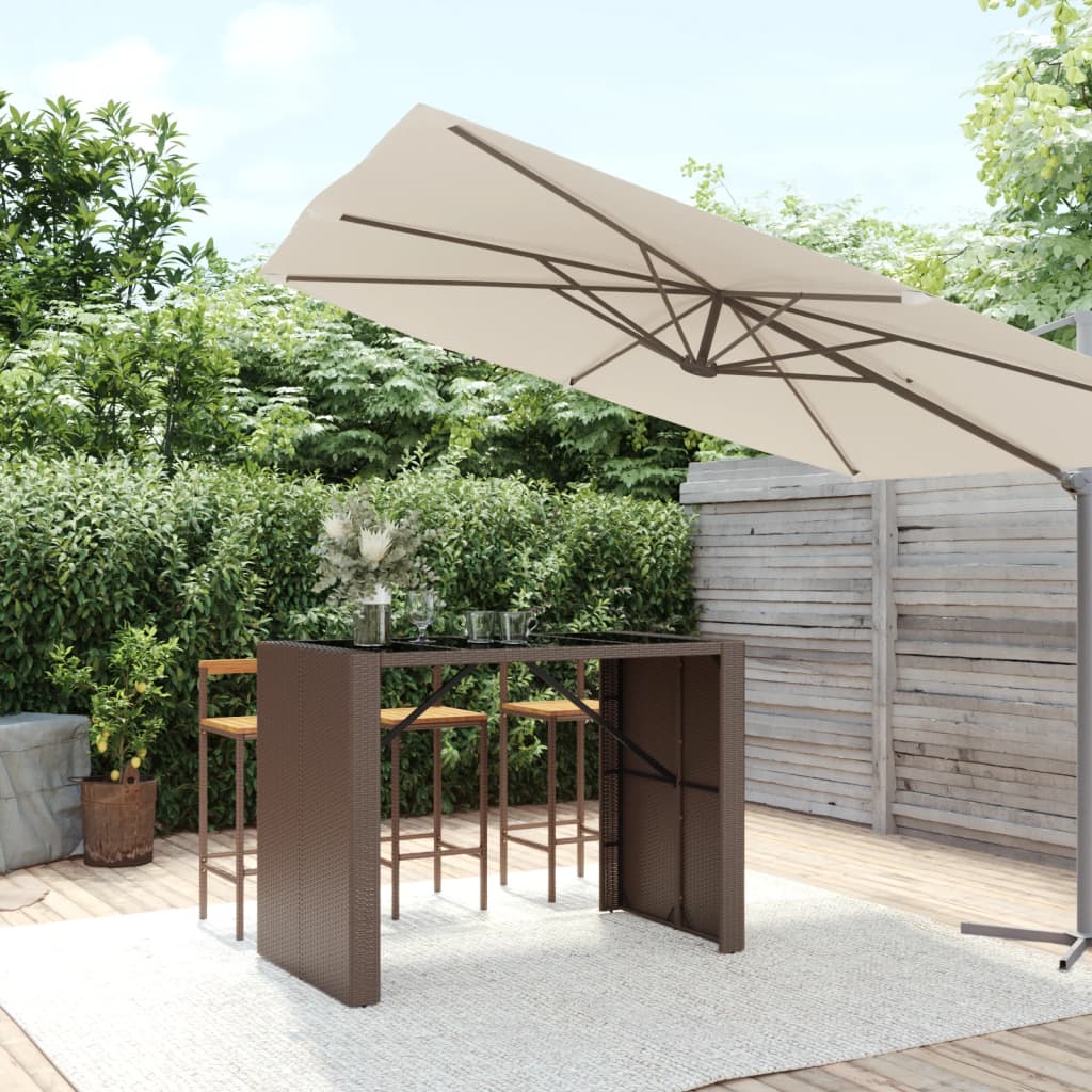 vidaXL Bartafel met glazen blad 105x80x110 cm poly rattan bruin